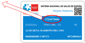 Imagen de ejemplo de tarjeta sanitaria con el código de identificación seleccionado